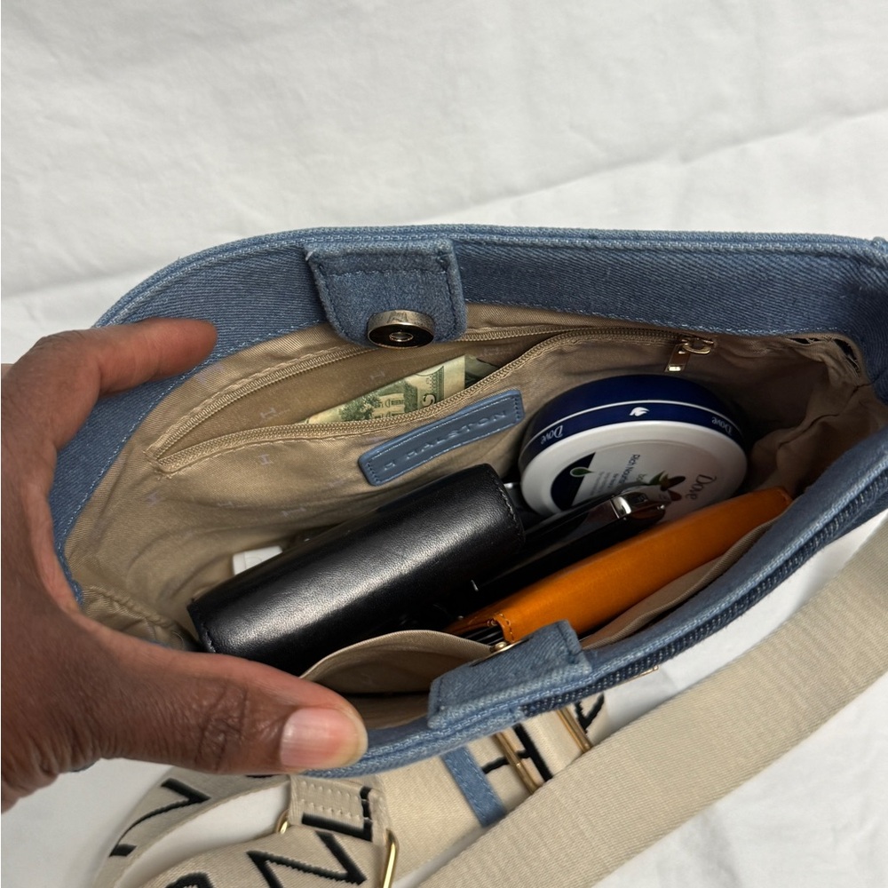 Halston Heritage Blue Denim Crossbody Bag - Picture 9 of 11